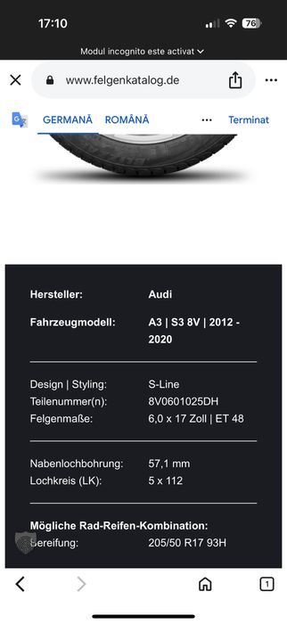 Jante oem 5x112 Audi A3 2016 /skoda/seat R17