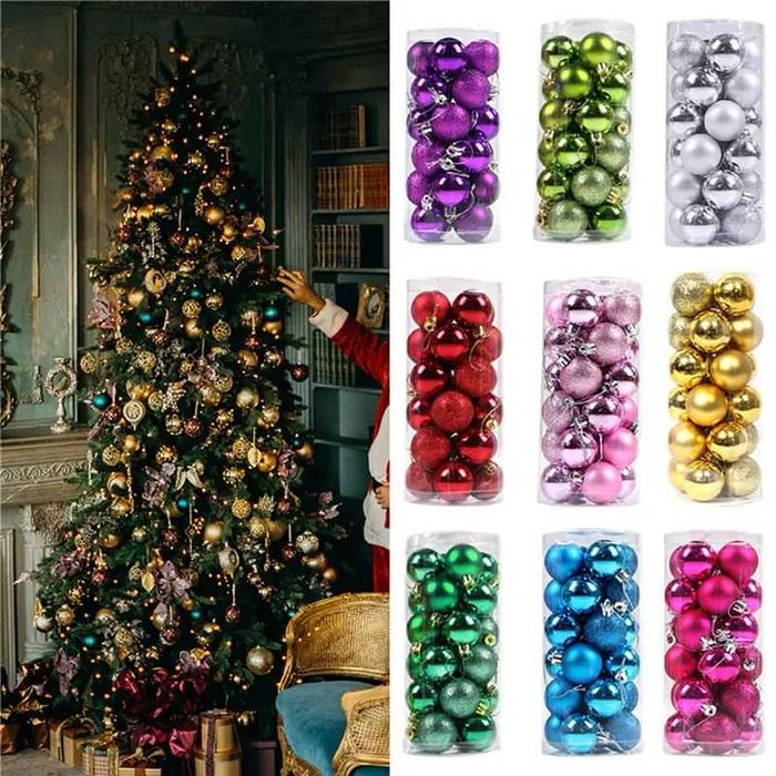 Комплект от 24 броя играчки за елха с диаметър 4см