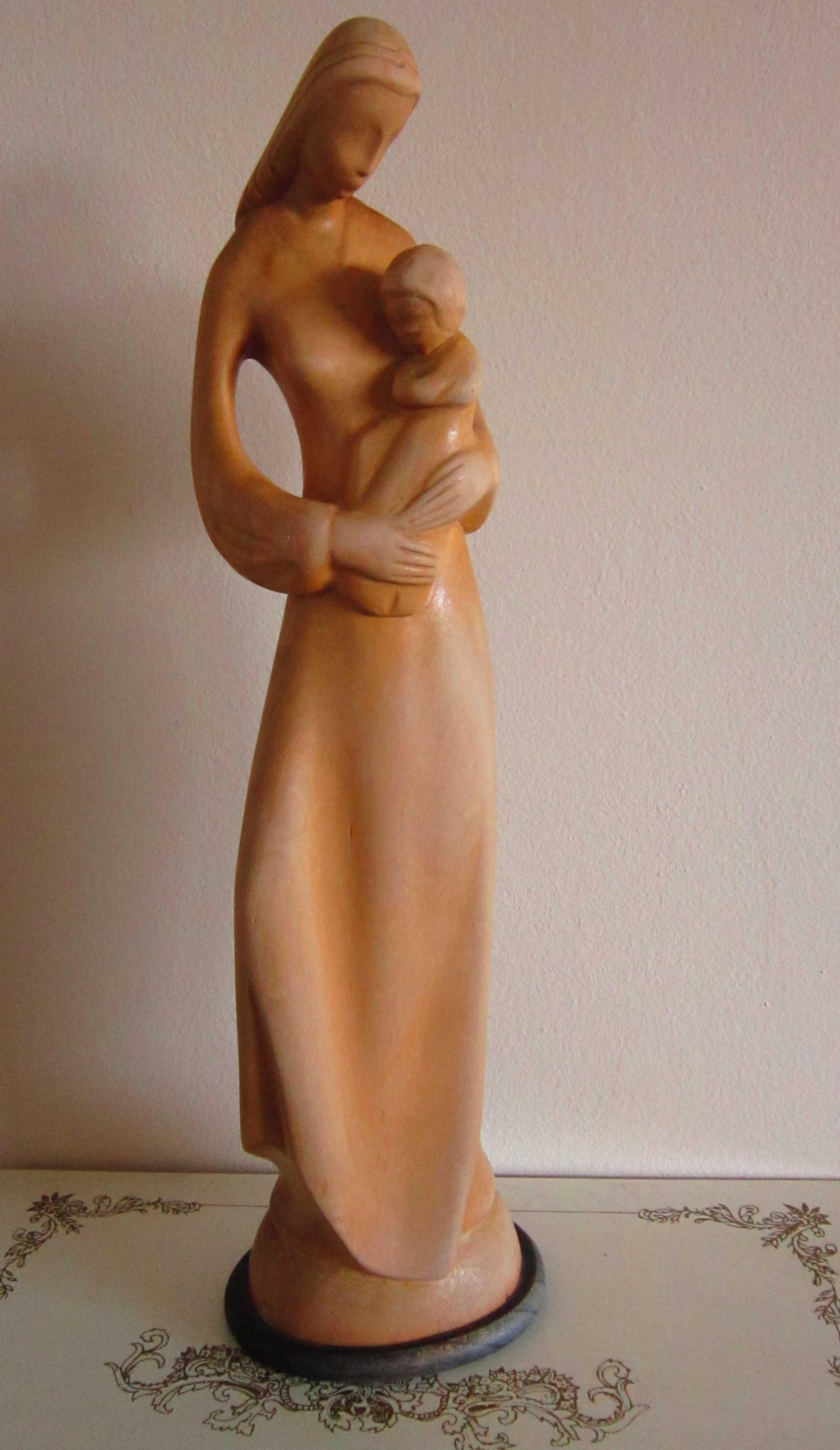cadou rar Sculptura lemn colectie Mid-Century Modern Maria cu pruncul