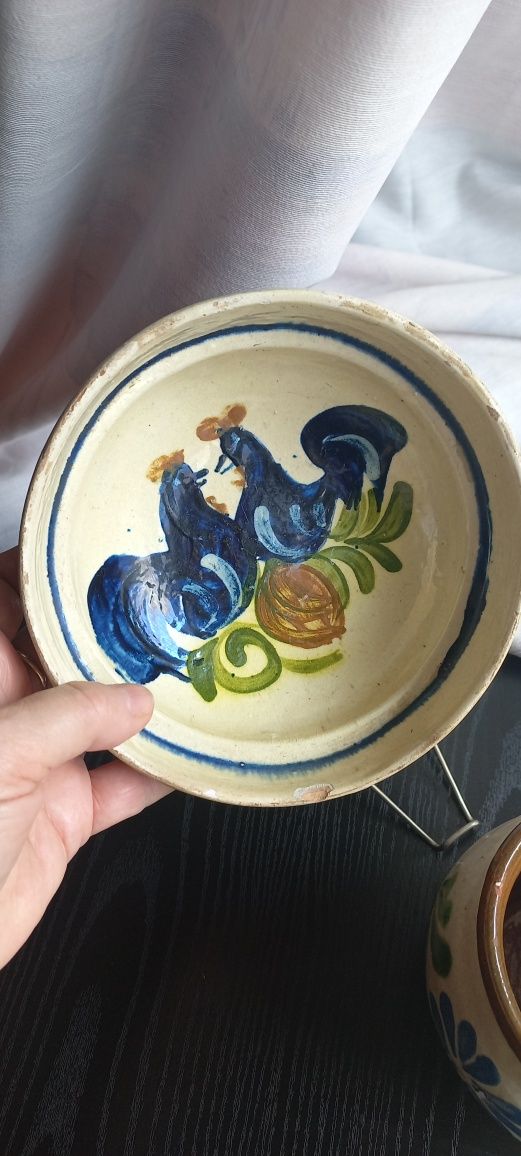 Blid si ulcica din ceramica smaltuita veche