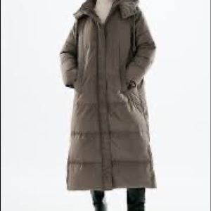 Zara hoded long jacket with duck feither