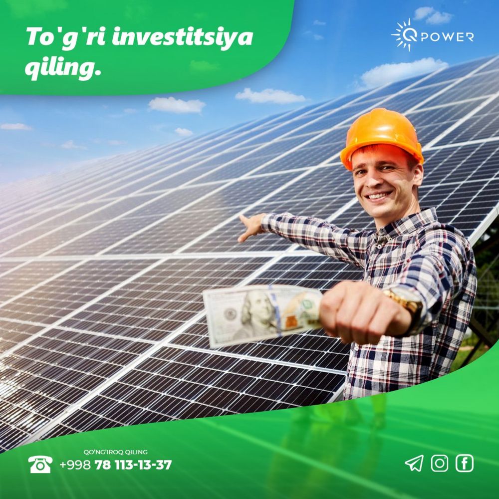 *Aksiya Quyosh panellari o'rnatamiz 100kw+ 1kw-4mln "C.ENERGY"