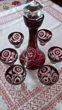 Set 6 pahare și sticlă de rubin roșu