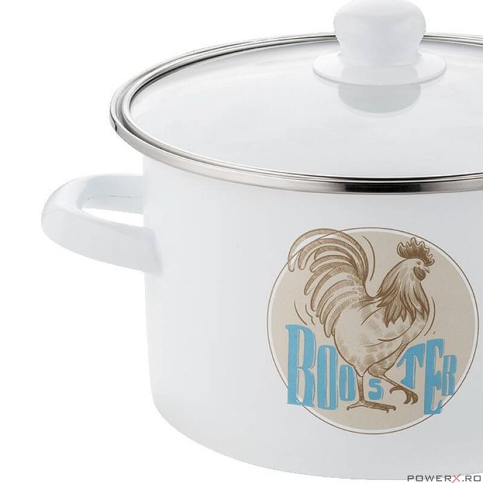 Oala din otel emailata, alb lucios, cu capac, 20cm, 4.2l, Kogut,