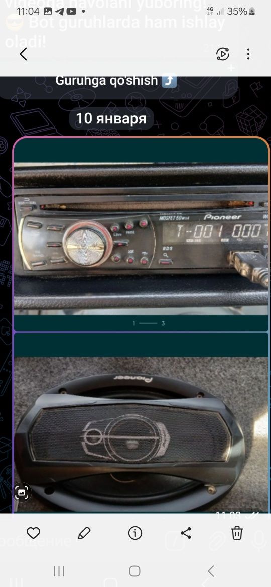 Pioneer магнитола +калонка сотилади