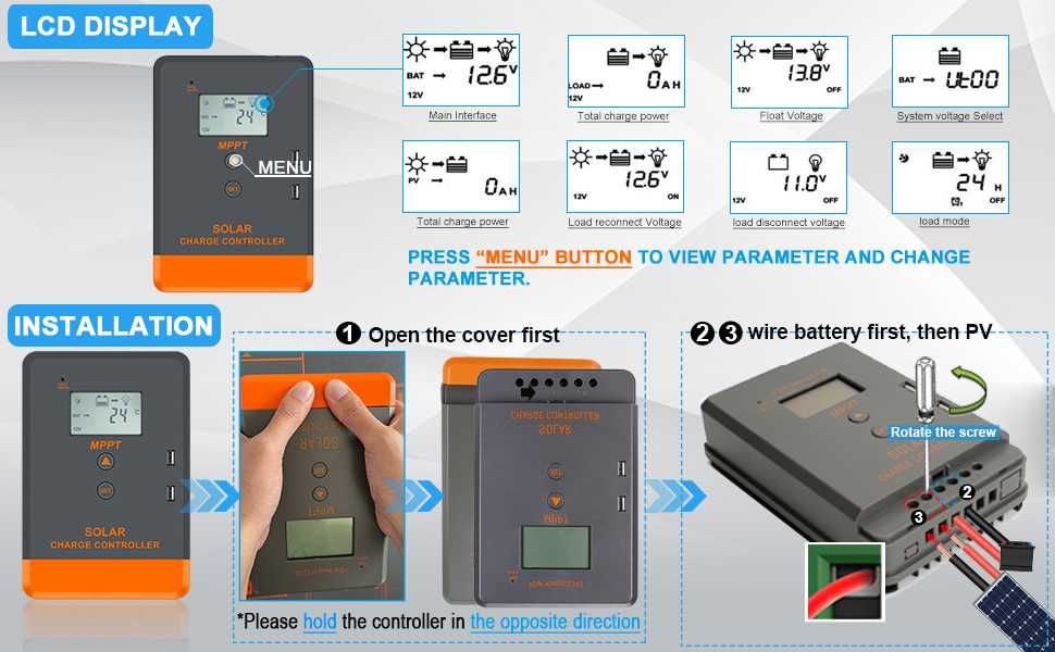 40a MPPT PowMr Keeper 1240 соларно зарядно соларен контролер 12/24 v