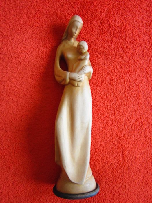 cadou unic Maria cu pruncul Madonna Mid-Century Stilizat vintage lemn
