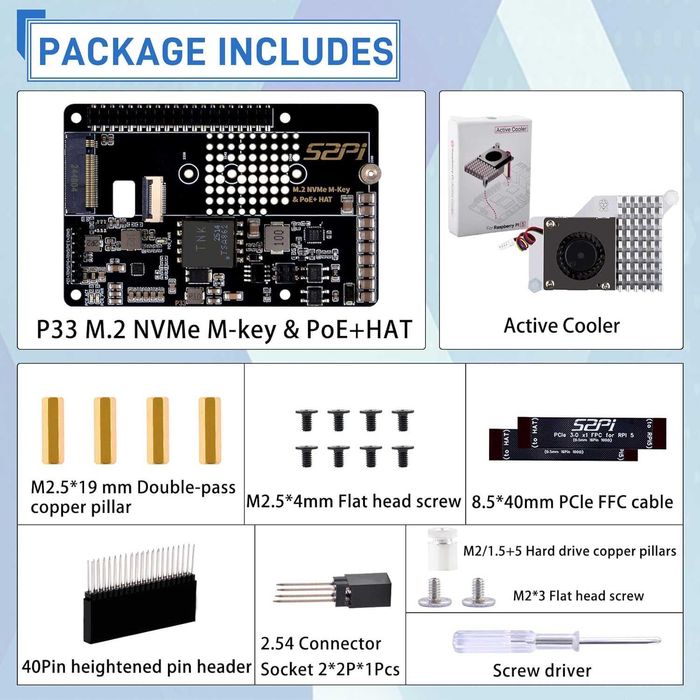 Placa extensie GeeekPi P33 M.2 NVME M-Key PoE+Hat Raspberry Pi 5 SSD