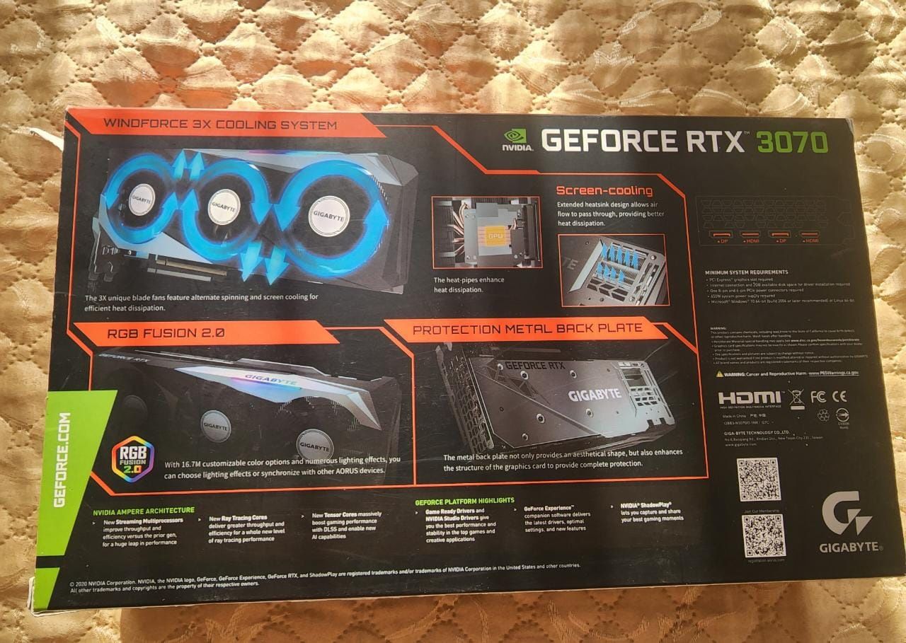 Продам видеокарту rtx 3070 gygabyte