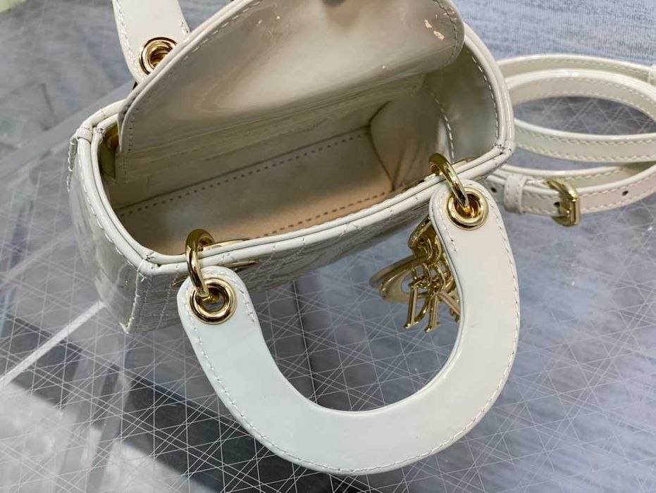 Geanta Christian Dior Lady Micro, White Patent, 12x10x5cm, Premium