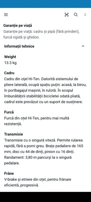 Bicicleta Pliabila Fold 100-Negru/Decathlon