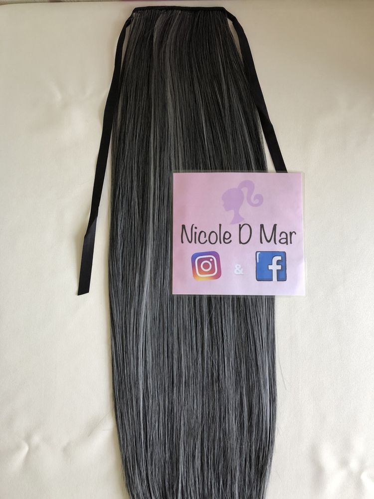 Coada de par Nicole D Mar-negru/brunet cu suvite gri-extensii par