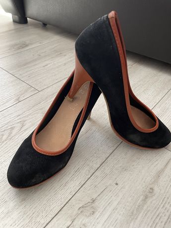 Дамски елегантни обувки на ток, черно/кафяво, 39 номер
