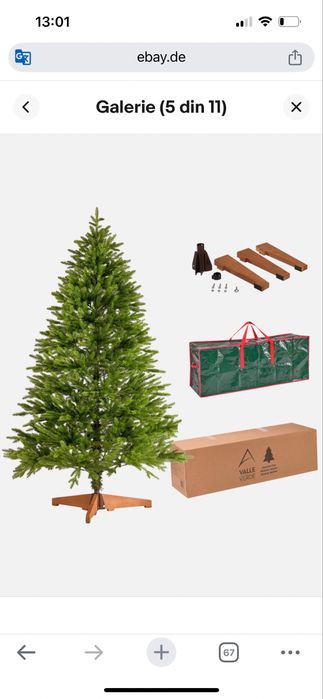 Brad artificial premium 180 cm suport de lemn natural