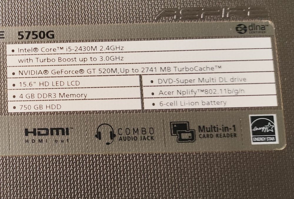 Продам ноутбук Acer 5750G