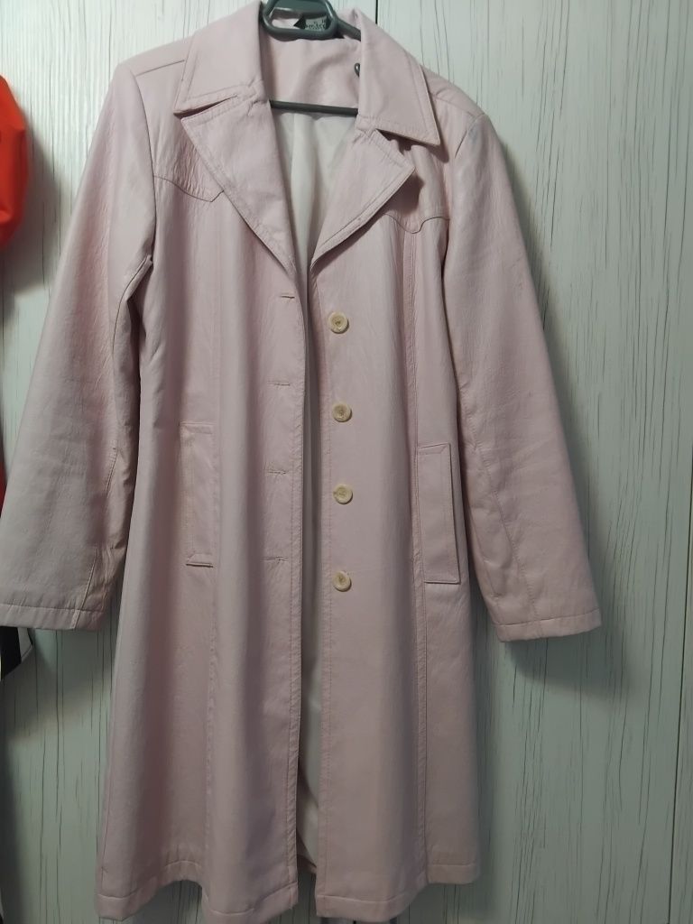 Trench piele eco, roz,deosebit