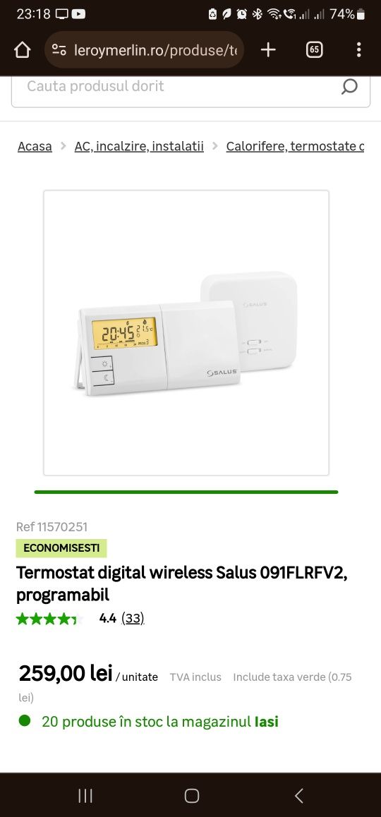 Termostat digital wireless Salus 091FLRFV2, programabil