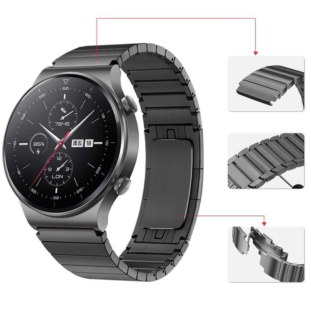 Curea metalica 22mm Huawei GT2 2e 3 Pro Watch Titanium Negru Argintiu