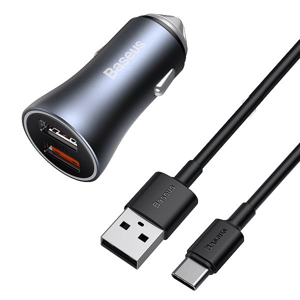 Зарядно за автомобил baseus 40w 2usb type c кабел