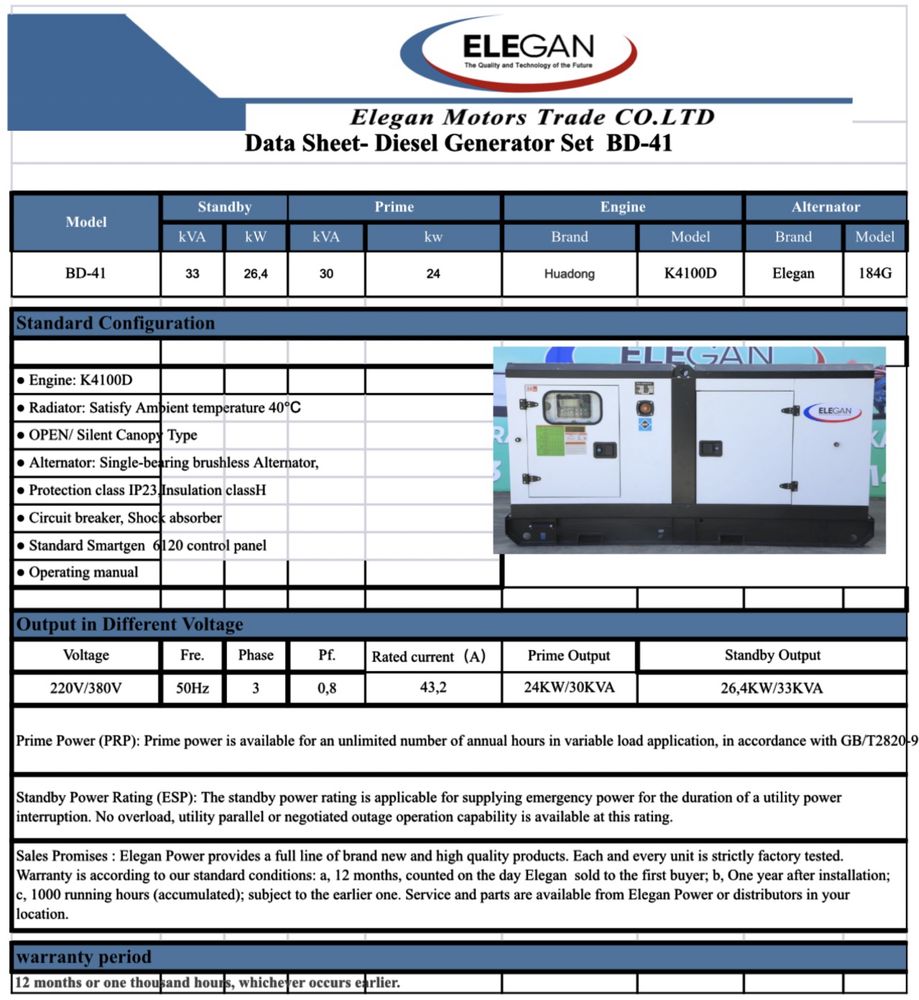 Дизельный Генератор 30KVA (24кВт)