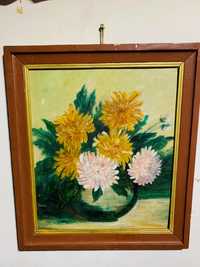 Pictura Crizanteme ( ulei pe carton )