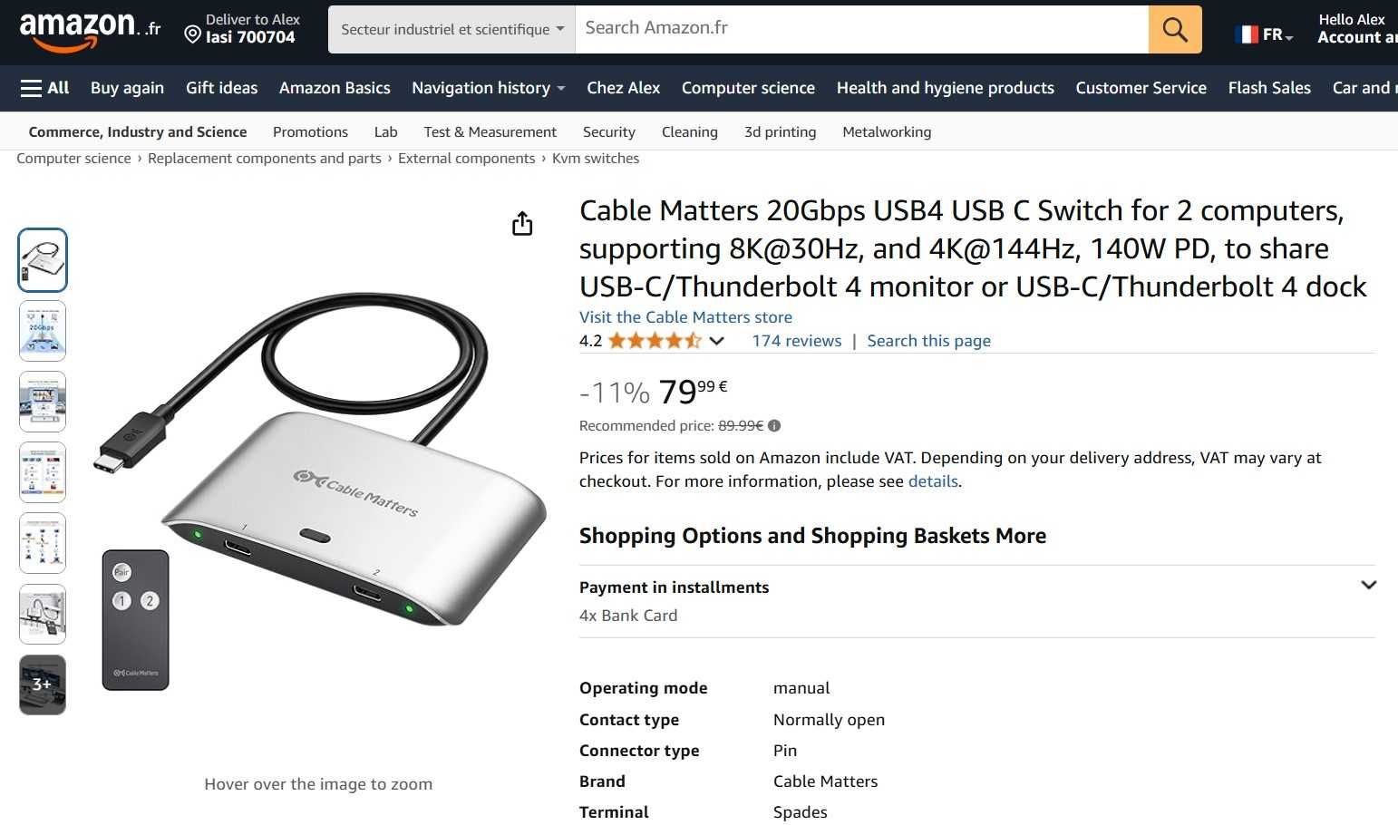 USB-C/KVM Switch Cable Matters (Comutator thunderbolt) - 20GBps