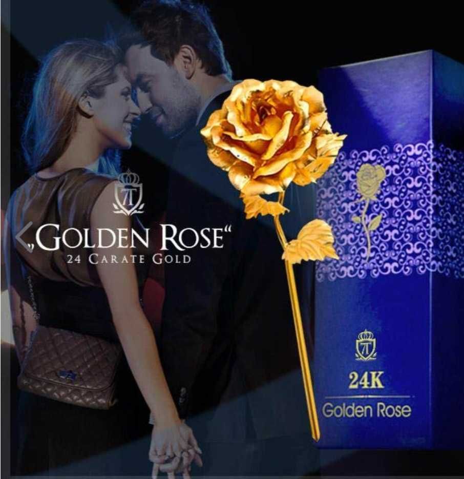 Златна Роза със стойка LOVE Сърце Красив Подарък Zlatna Roza