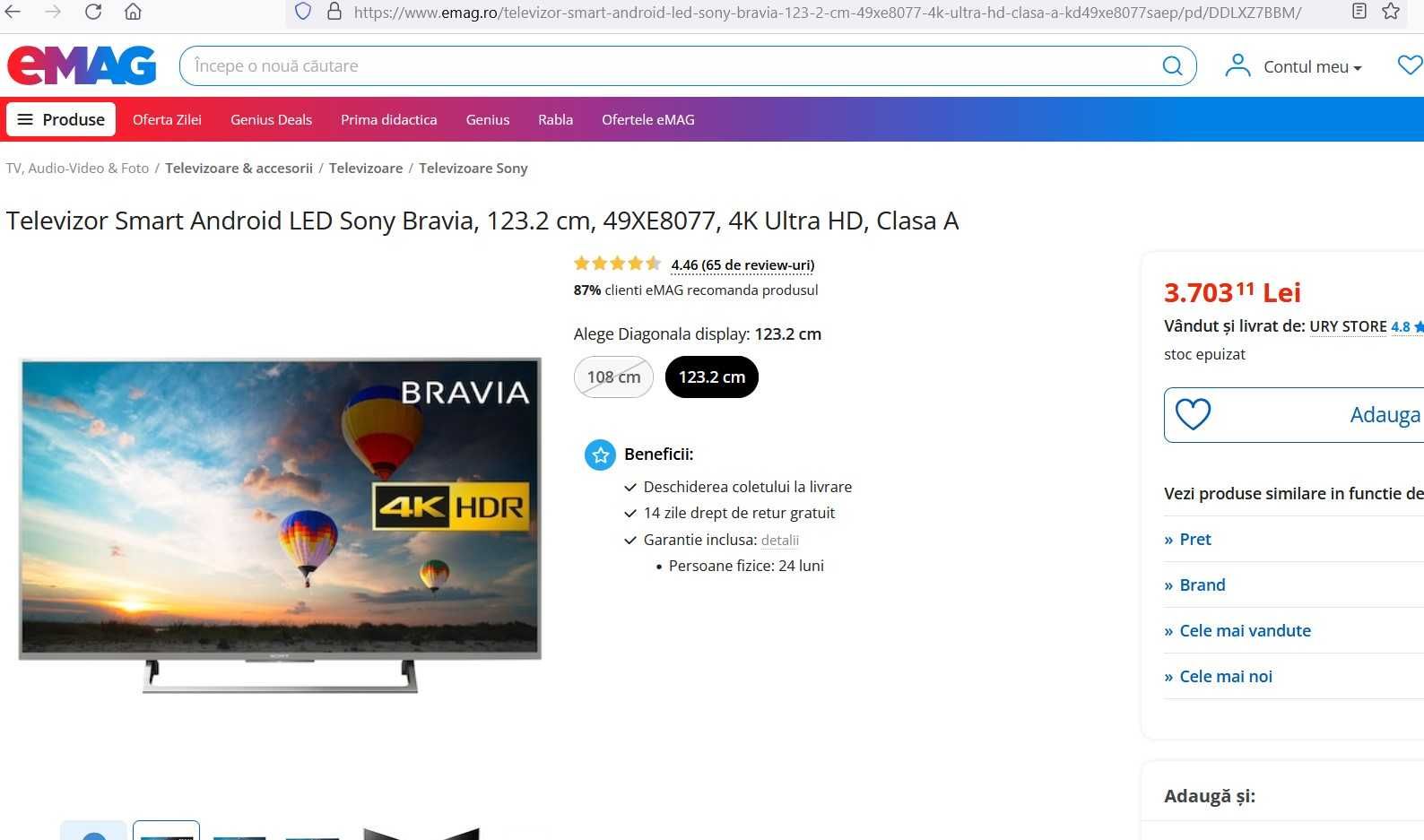 TV led Smart Android UHD 4K Sony KD-49XE8077 X-Reality™ PRO 4K 123cm