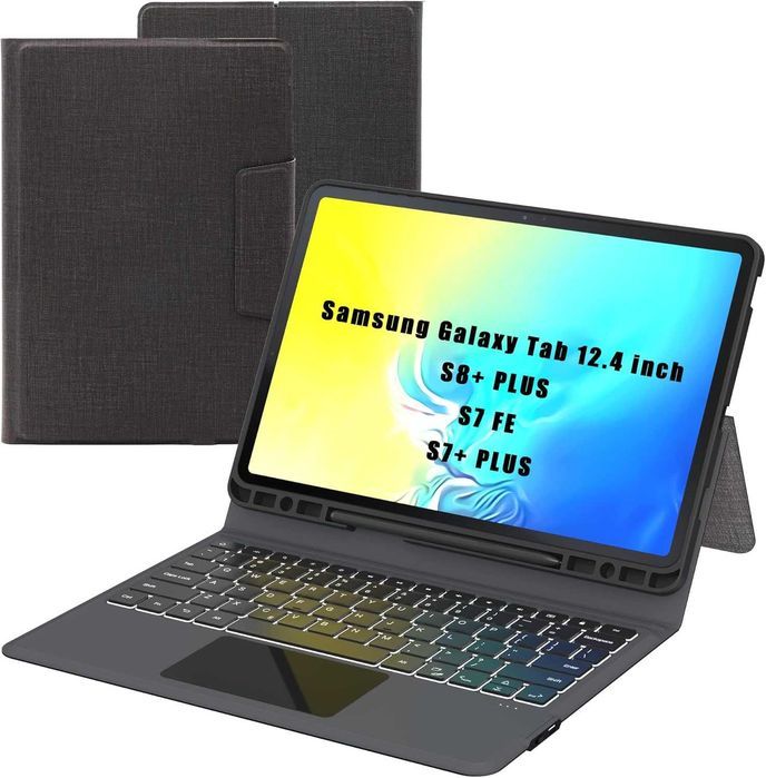 Husa cu tastatura, compatibila cu Tab S8+/S7+/S7 FE, 12.4”, negru
