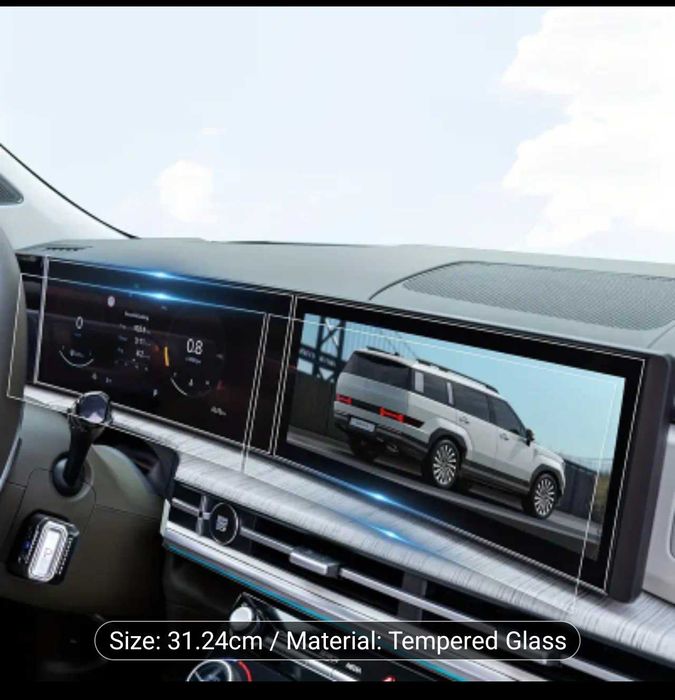 Hyundai Santa Fe 2025, защитные стекла на экран и климат контроль