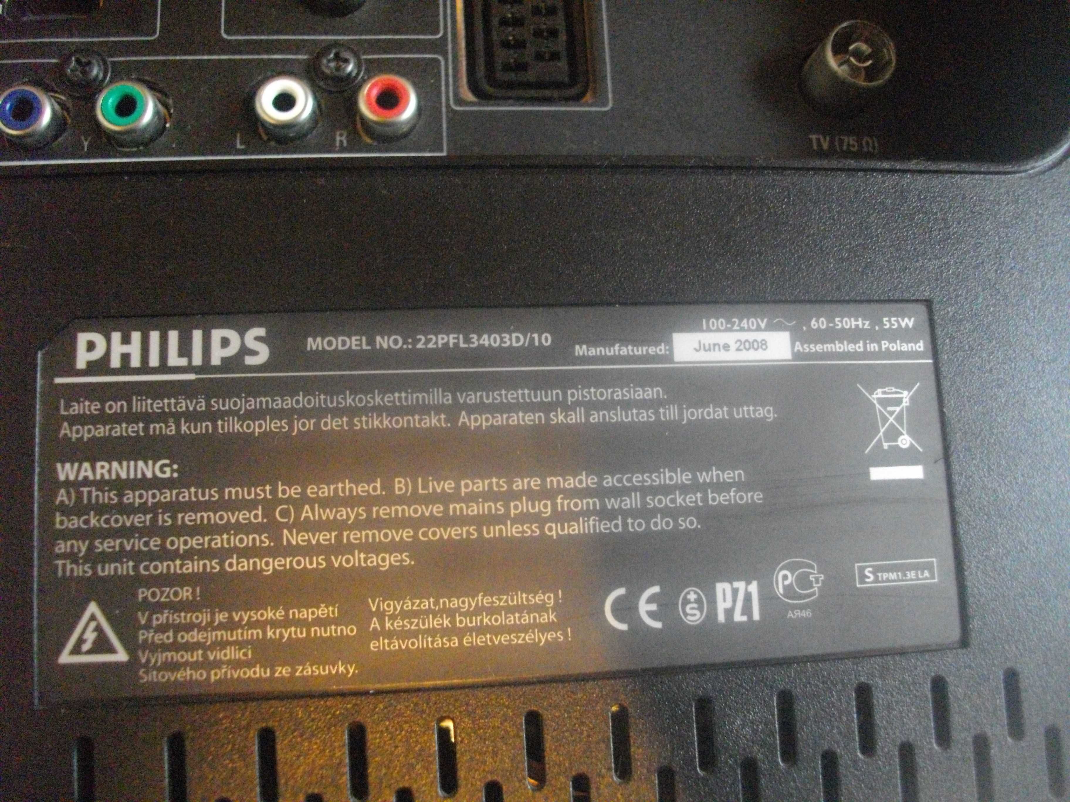 LCD 22" Телевизор Монитор PHILIPS 22PFL3403D/10 За ремонт за части цял