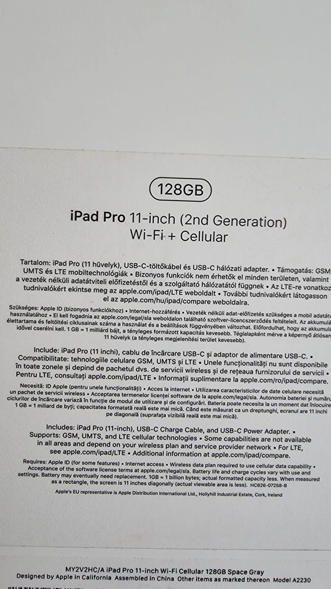 iPad Pro Space Gray 128 Gb 11-inch 2nd Generation wifi+cellular Nou De