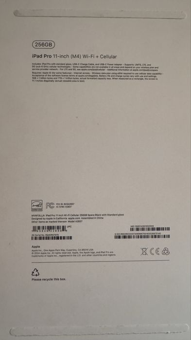 Ipad Pro 11” M4 256gb wifi + cellular Space Black