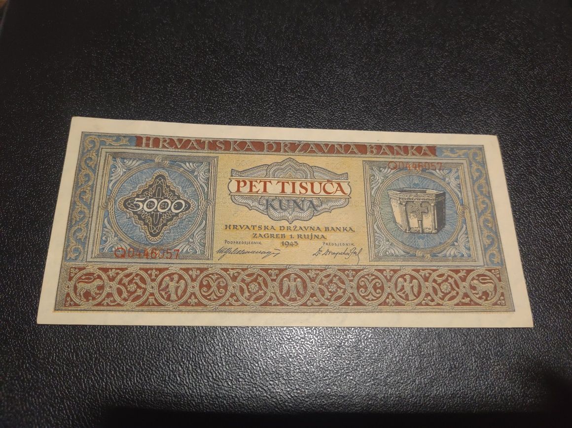 Bancnota 5000 kuna 1943 Croația