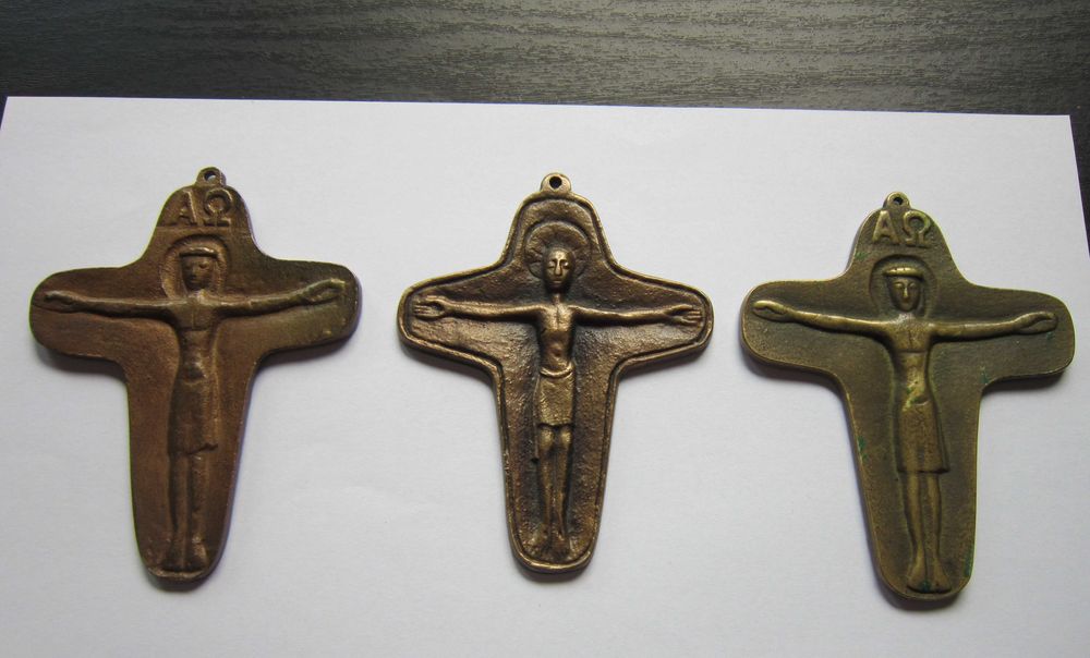 bronz masiv 3 x Alfa & Omega Crucifix Iisus de Egino Weinert Germany