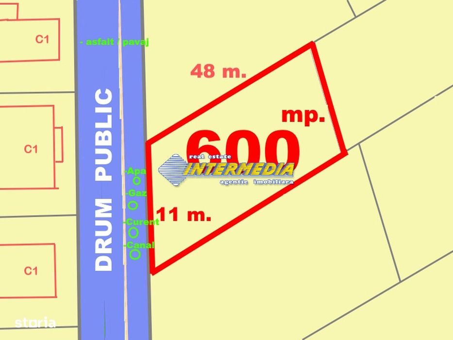 Teren Intravilan Vanzare 600 mp Micesti  cu deschidere 11m la asfalt
