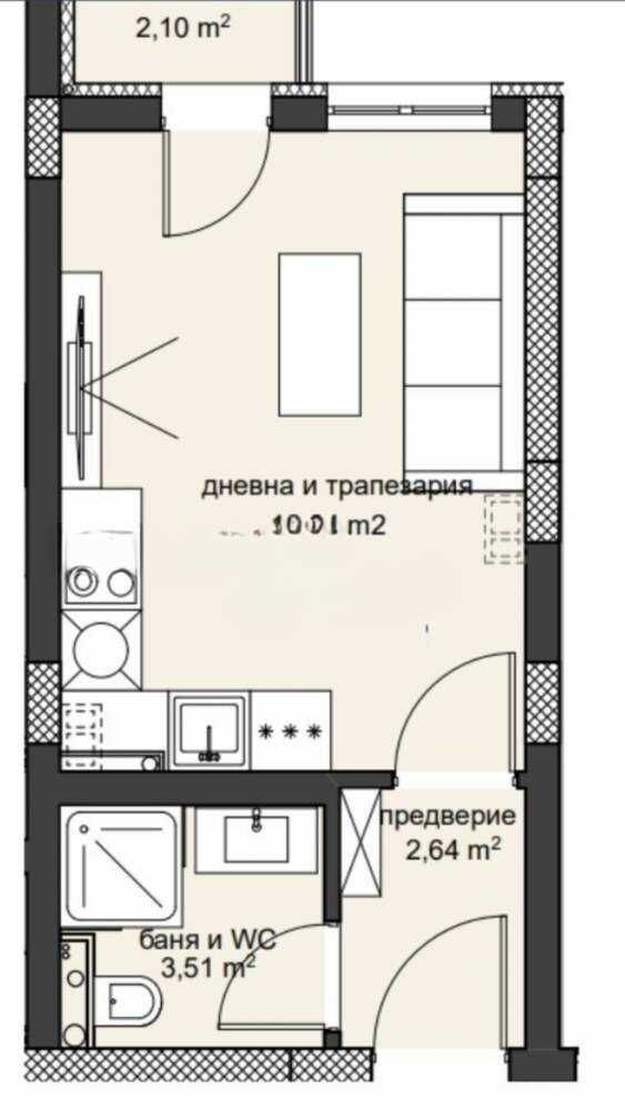 Едностаен апартамент с АКТ 14 кв. Христо Смирненски