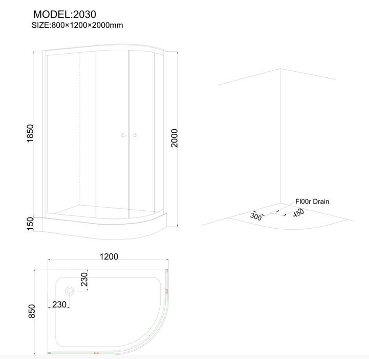 Cabina dus 80 x 120 cm sticla securizata inchisa culoare