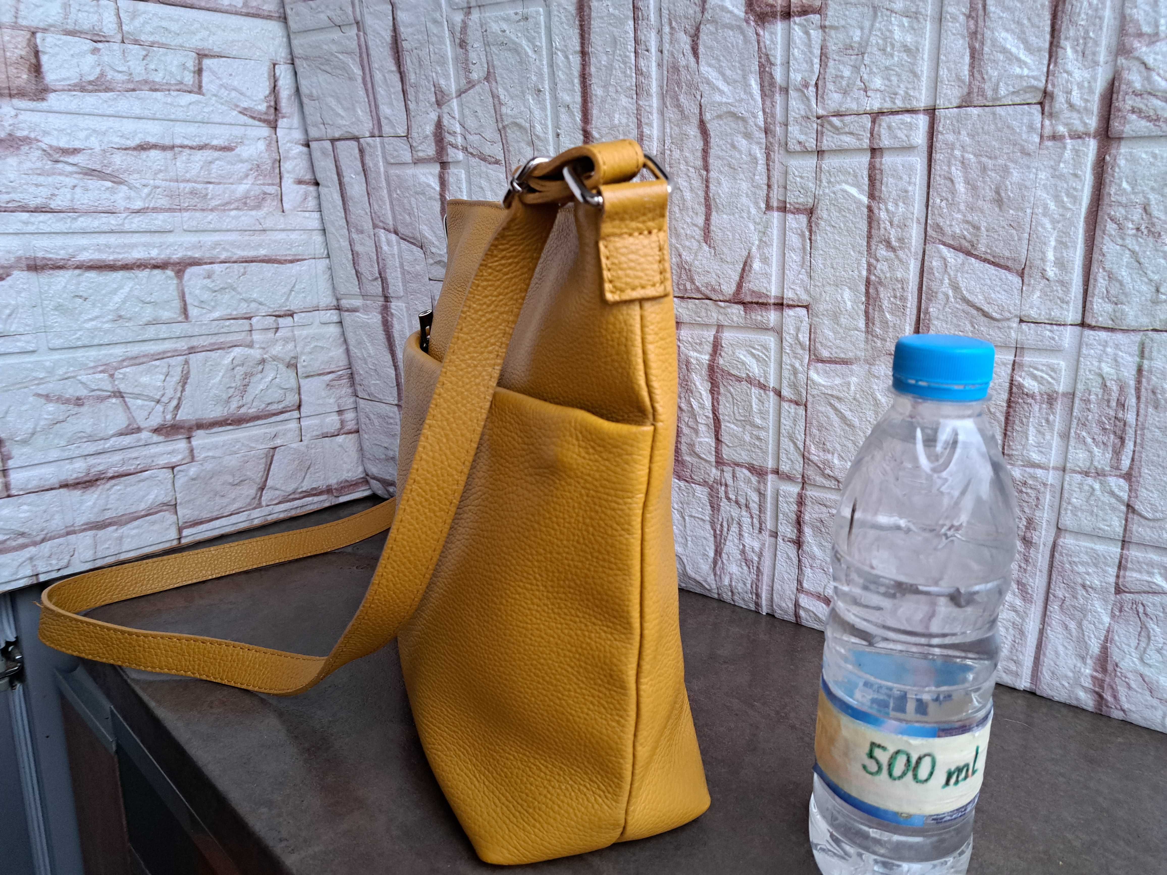 малка жълта чанта,торба-естествена кожа