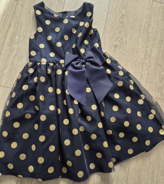 Rochiță elegantă 7-8 ani bleumarin cu buline aurii H&M