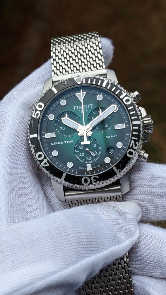 Tissot SeaStar 1000 Chronograph 45.5mm Green Dial/Milanese /Sapphire