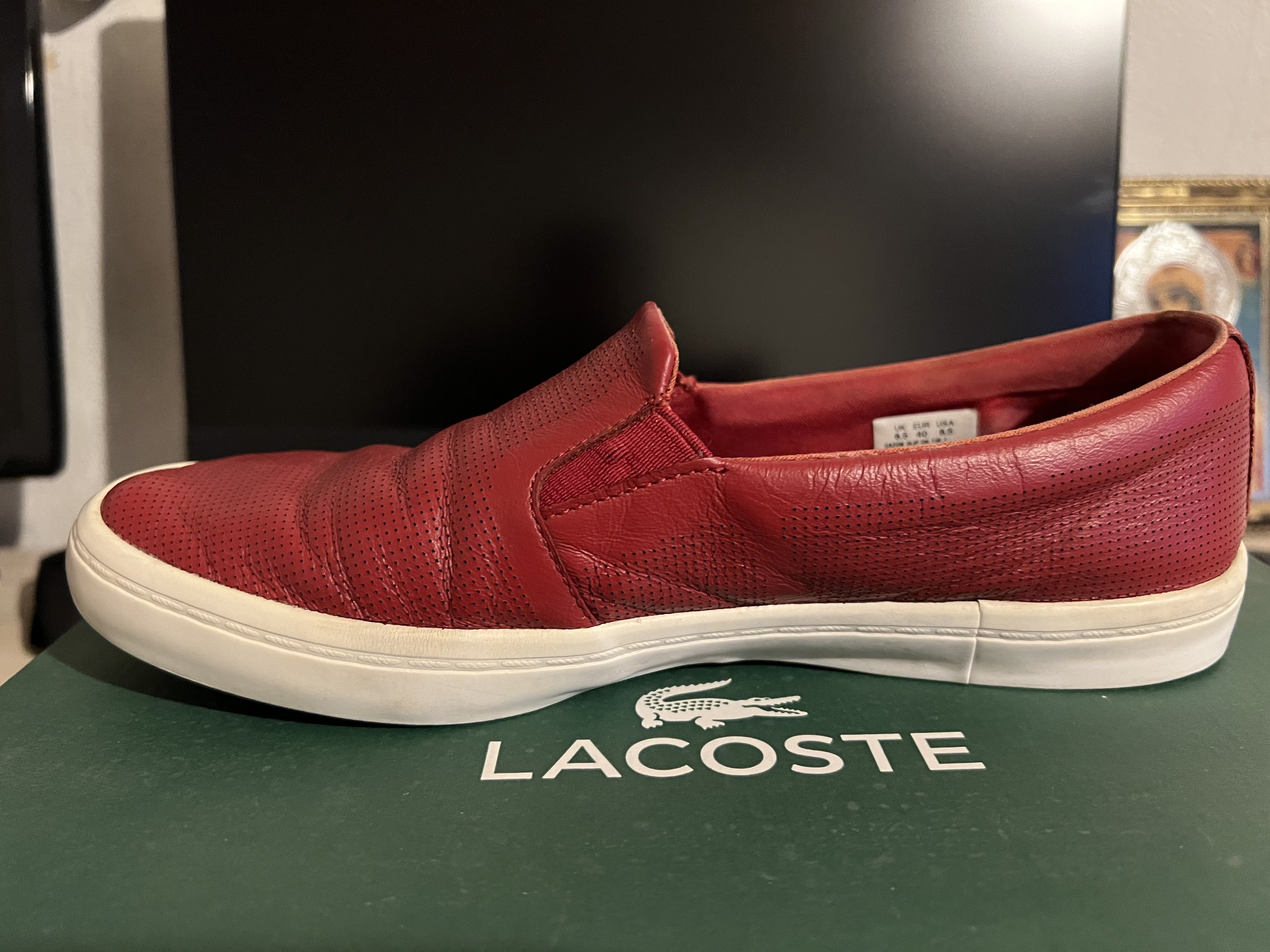 Lacoste Gazon Sport, Sneakers Shoes, Red Leather, Size:40 EU