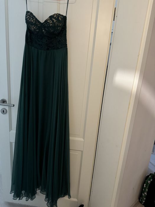 Rochie matase naturala , verde smarald , S