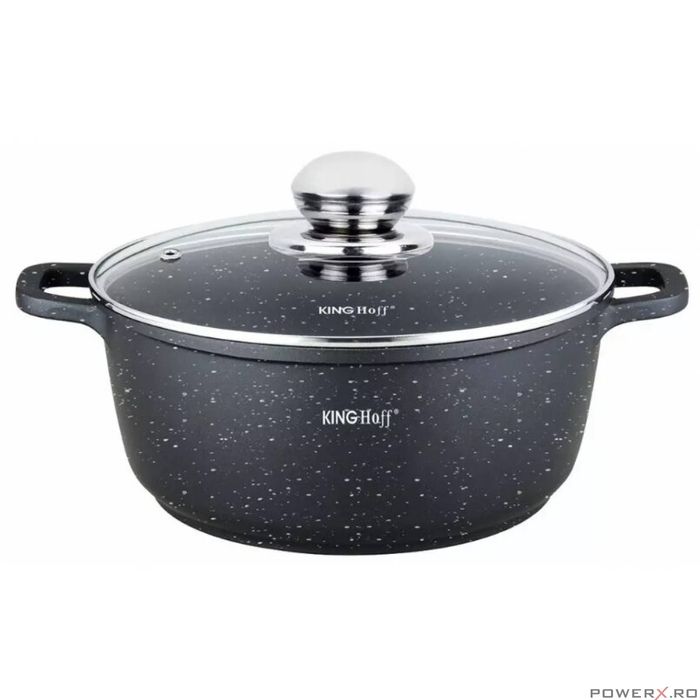 Cratita din aluminiu turnat, cu strat marmorat, cu capac din sticla,