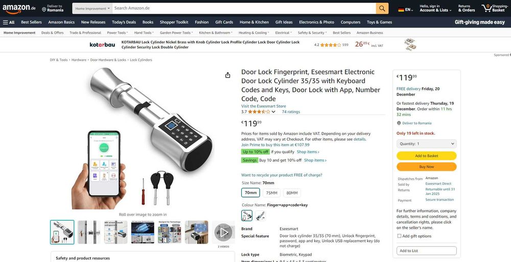 Butuc(Yala) Smart cu Cifru, Amprenta, APP si cheie, REDUS de la 600RON