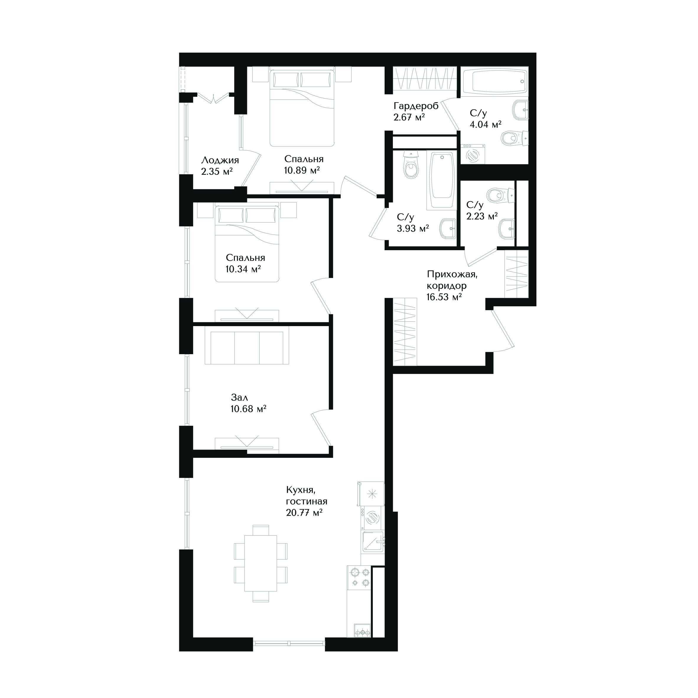 3-xonali xonadonlar | 3-комнатные квартиры ЖК Harizma - Golden House