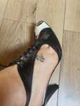 Sandale piele naturala marimea 40 negre decupate toc conic