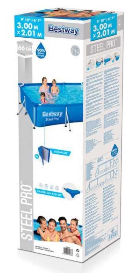 BESTWAY правоъгълен басейн 3.00m x 2.01m x 66cm Steel Pro