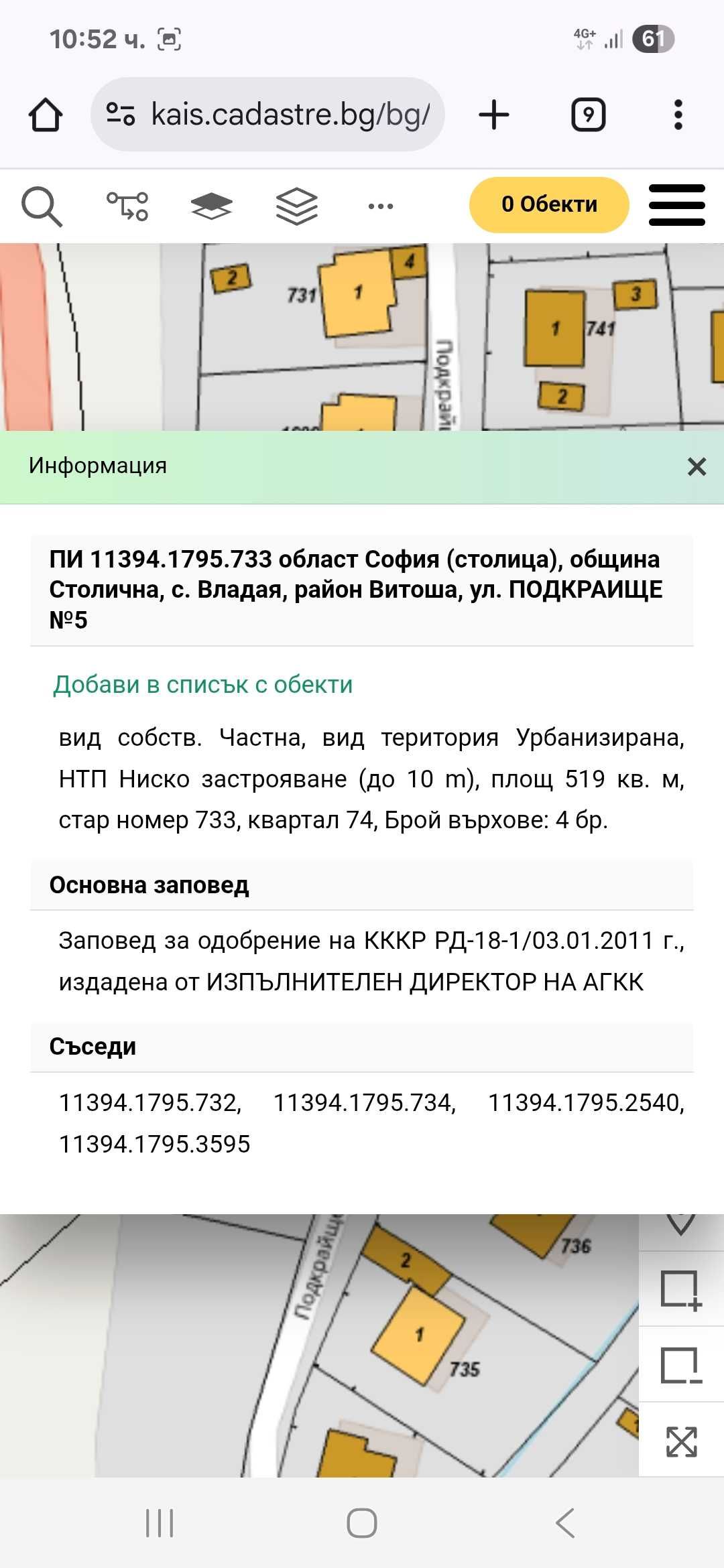 ПАРЦЕЛ .Владая 519м2