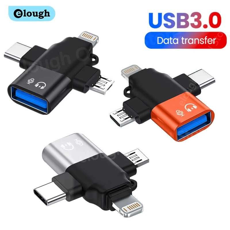 Адаптер зарядный Elough 3 в 1 с USB 3,0 на Type C